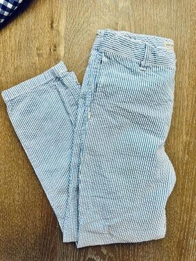 Hope & Henry Seersucker Stripe chino Pants - Blue/White, adjustable waist, size